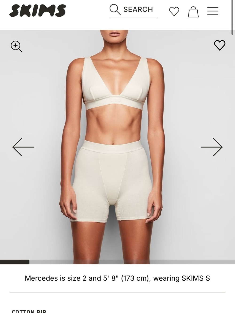 SKIMS Cotton Rib Boxer Shorts in Bone color